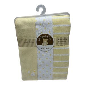 Carter’s Child Of Mine Flannel Receiving Blanket Cotton Yellow White Ducks Stars